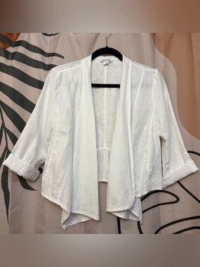 DOLCEZZA 100% Linen White Woven Cardigan
